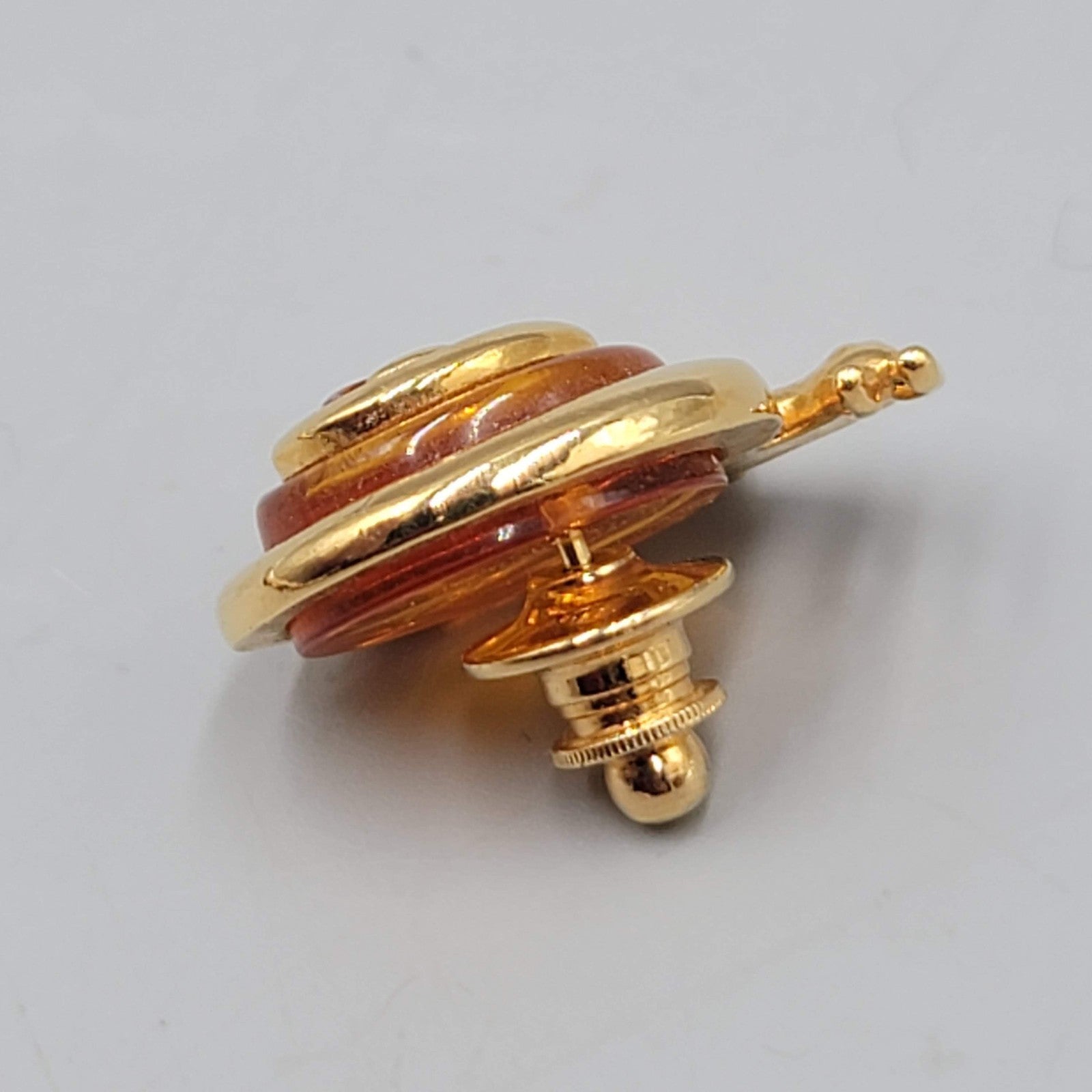 Vintage Avon Tortoise Style Brown Amber Lucite Hat Pin Tie Tack Snail Gold Tone