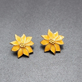 Vintage Pointsettia Pierced Earrings Yellow Goldtone Sparkle Enamel Christmas 1"