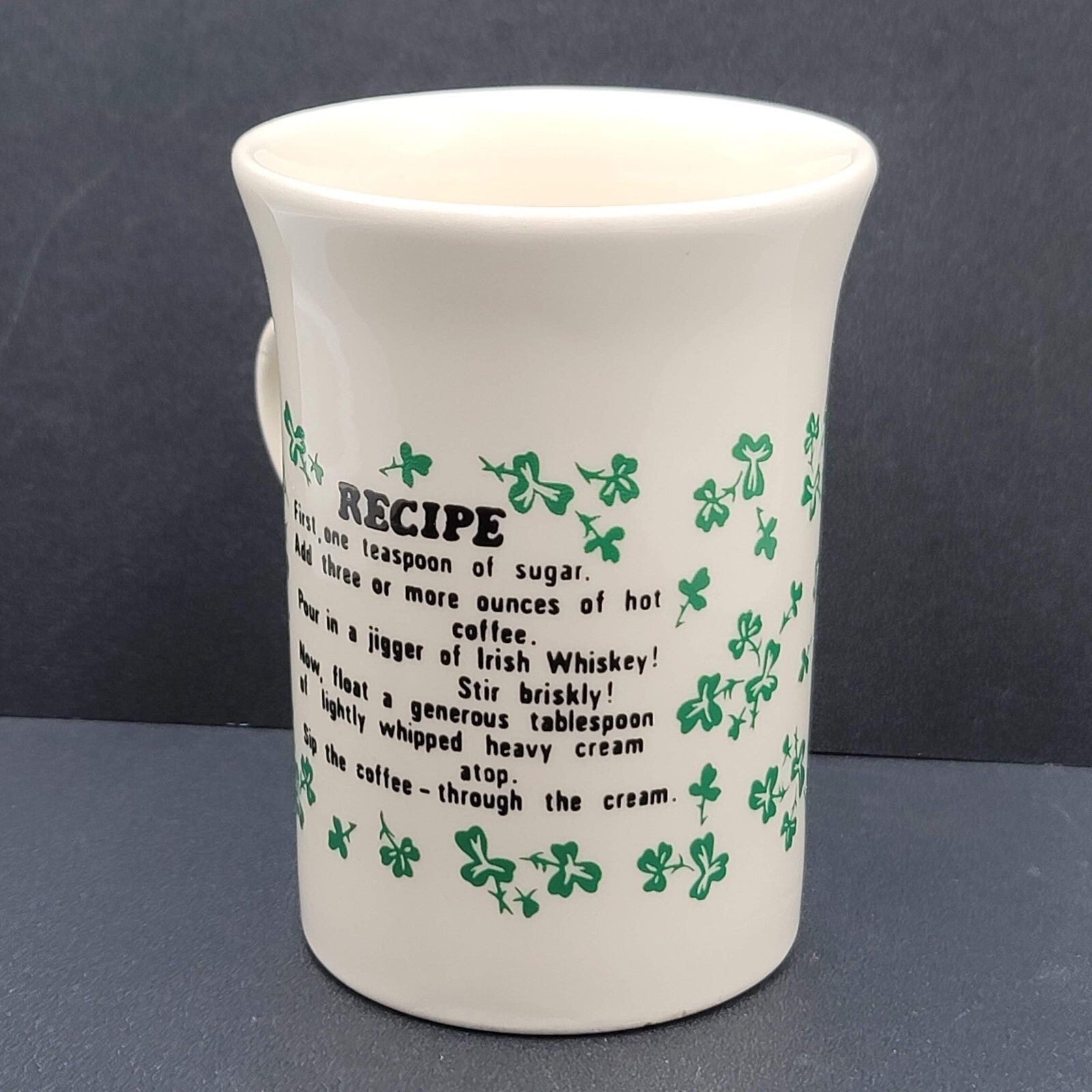Vintage Carrigohoun Ireland Irish Coffee Mug Tea Cup White Green Shamrocks