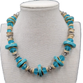 JONES NEW YORK JNY Signed Gold Tone Blue Chunky Beads Necklace 16"-19"