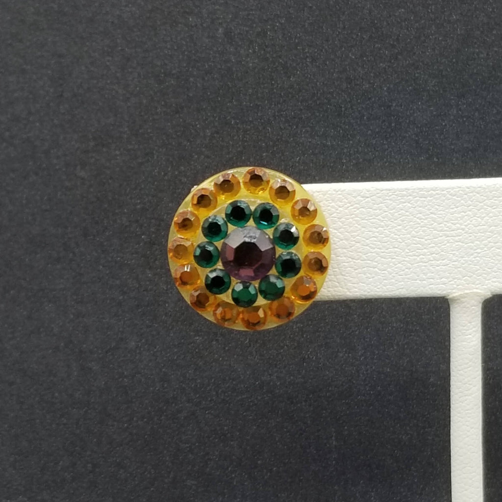 Pierced Earrings Multicolor Crystal Button Style Drop Stud 3/4"