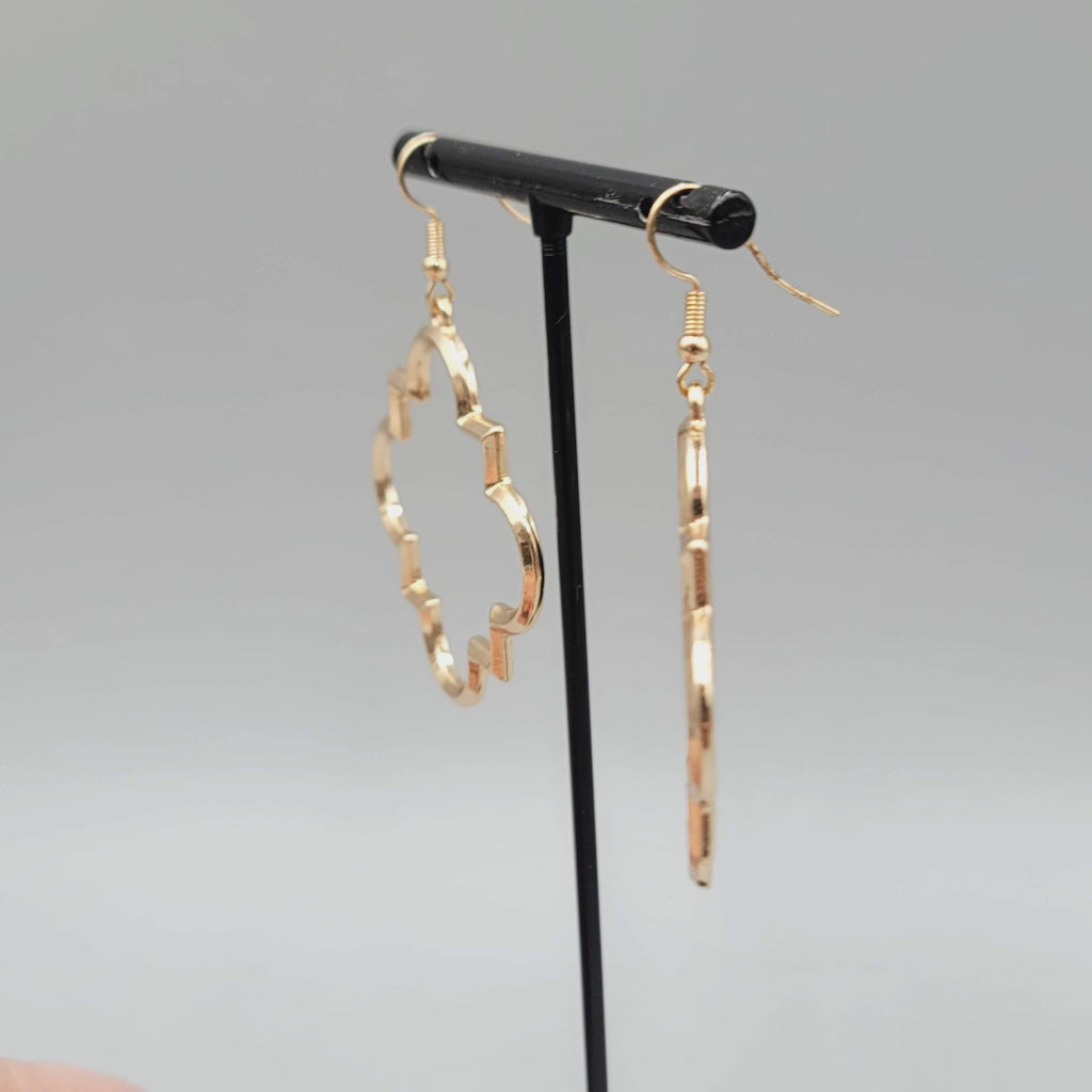 Pierced Earrings Open Work Gold tone Dangle Geometric  1.75"