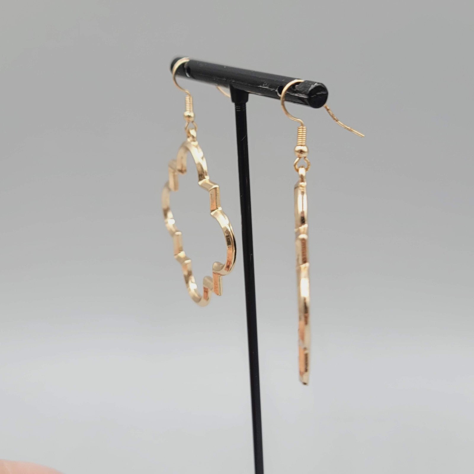 Pierced Earrings Open Work Gold tone Dangle Geometric  1.75"