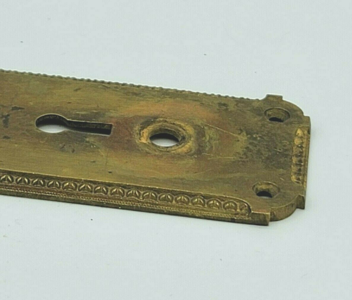 Antique Vintage Brass Doorknob Backplate 8" x 2 1/4"  holes 3"
