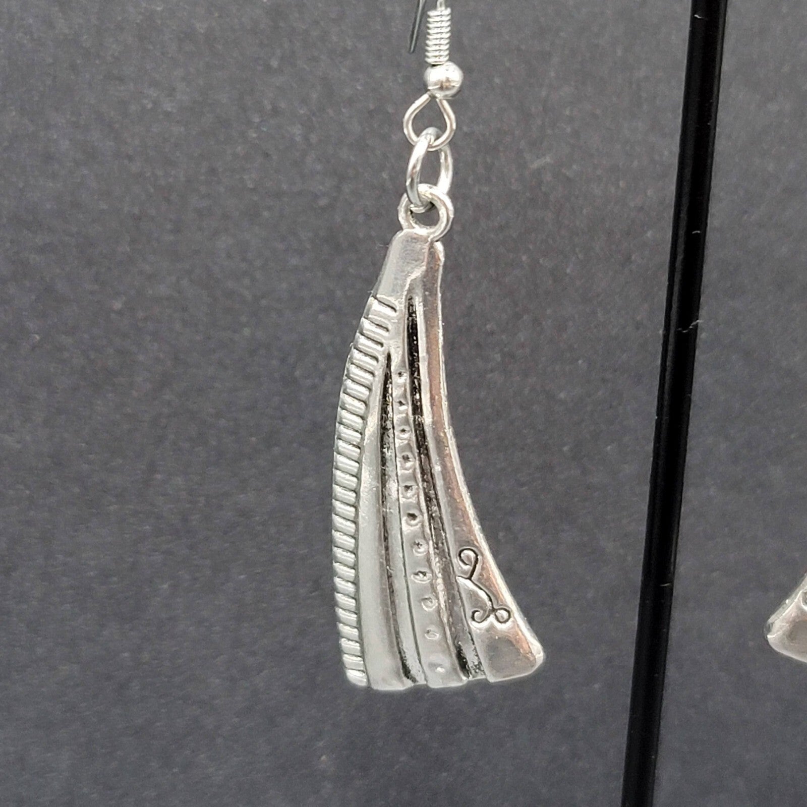 Pierced Earrings Silver tone Abstract Statement Dangle 1.75"