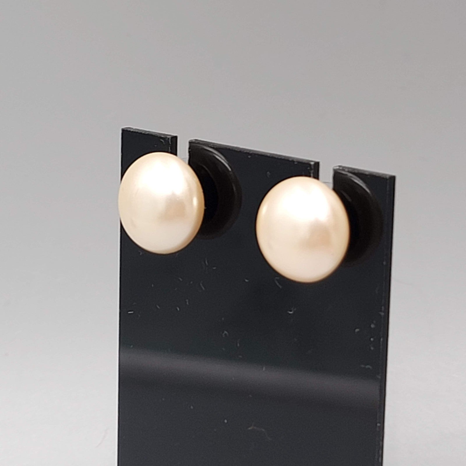 Champagne Color Faux Pearl Studs Pierced Earrings 1/2"