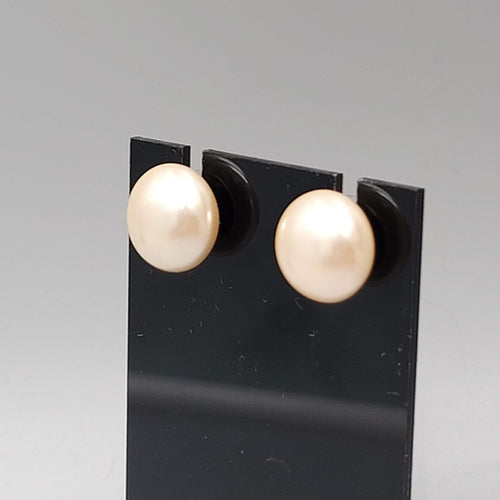 Champagne Color Faux Pearl Studs Pierced Earrings 1/2"