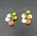 Pierced Earrings Silver tone Chain Hammer Disk Multicolor Bead Dangle 1 3/8"
