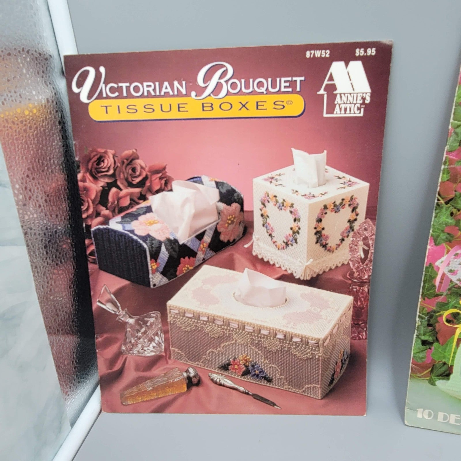 Vintage Plastic Canvas Pattern Book Lot Tissue Box Kitchen Basket Tote 80s Craft