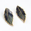 Vintage Guilloche Enamel Pierced Earrings Gold tone Green Black Drop 1 1/8"