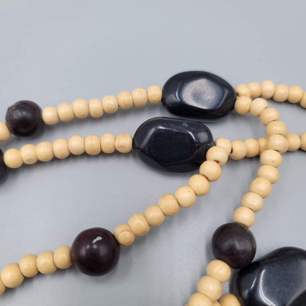KuKui Nut Lei Necklace Wood Beads Double Strand Long 32"