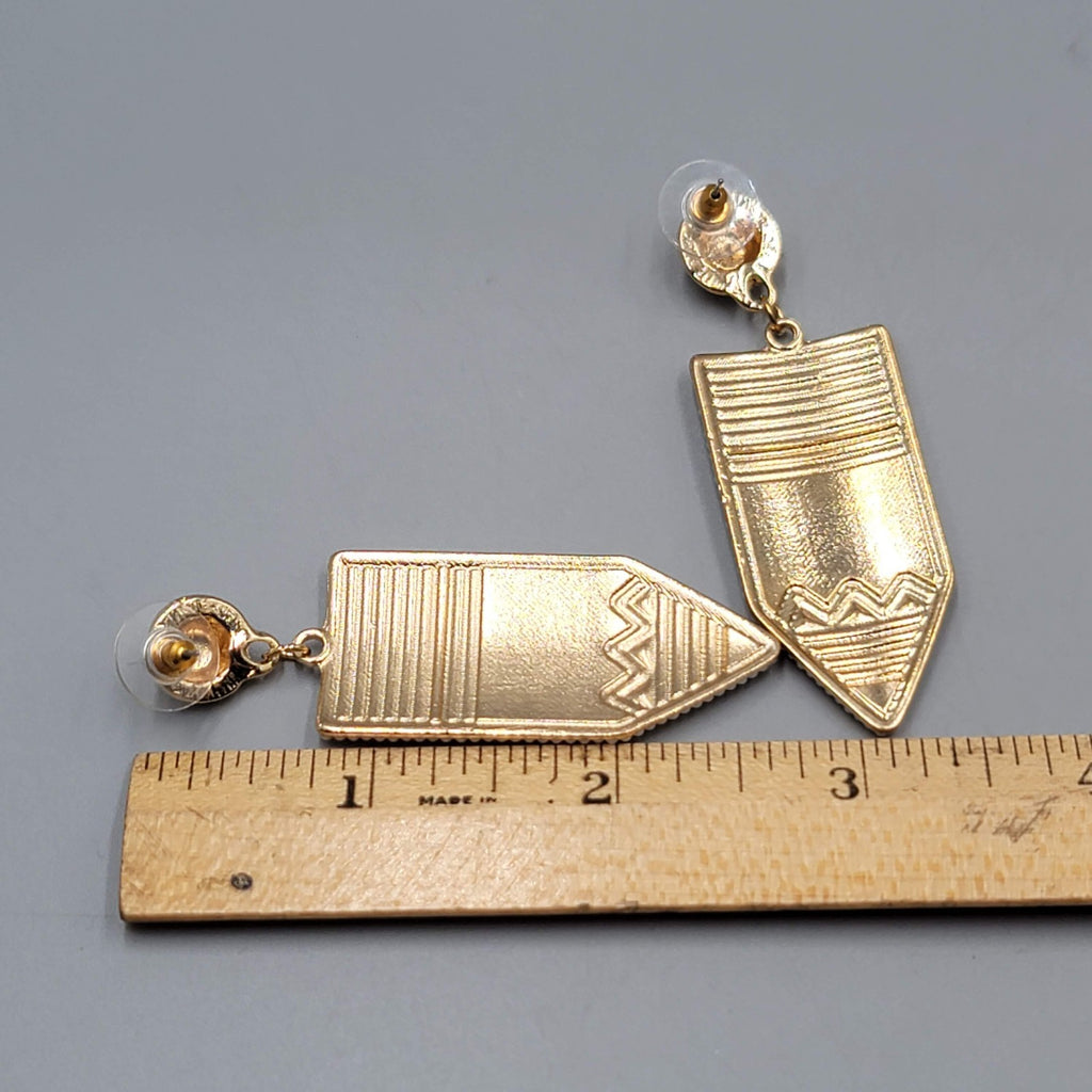 Teach Statement Pencils Pierced Earrings Gold tone Dangle Teacher 2.75"