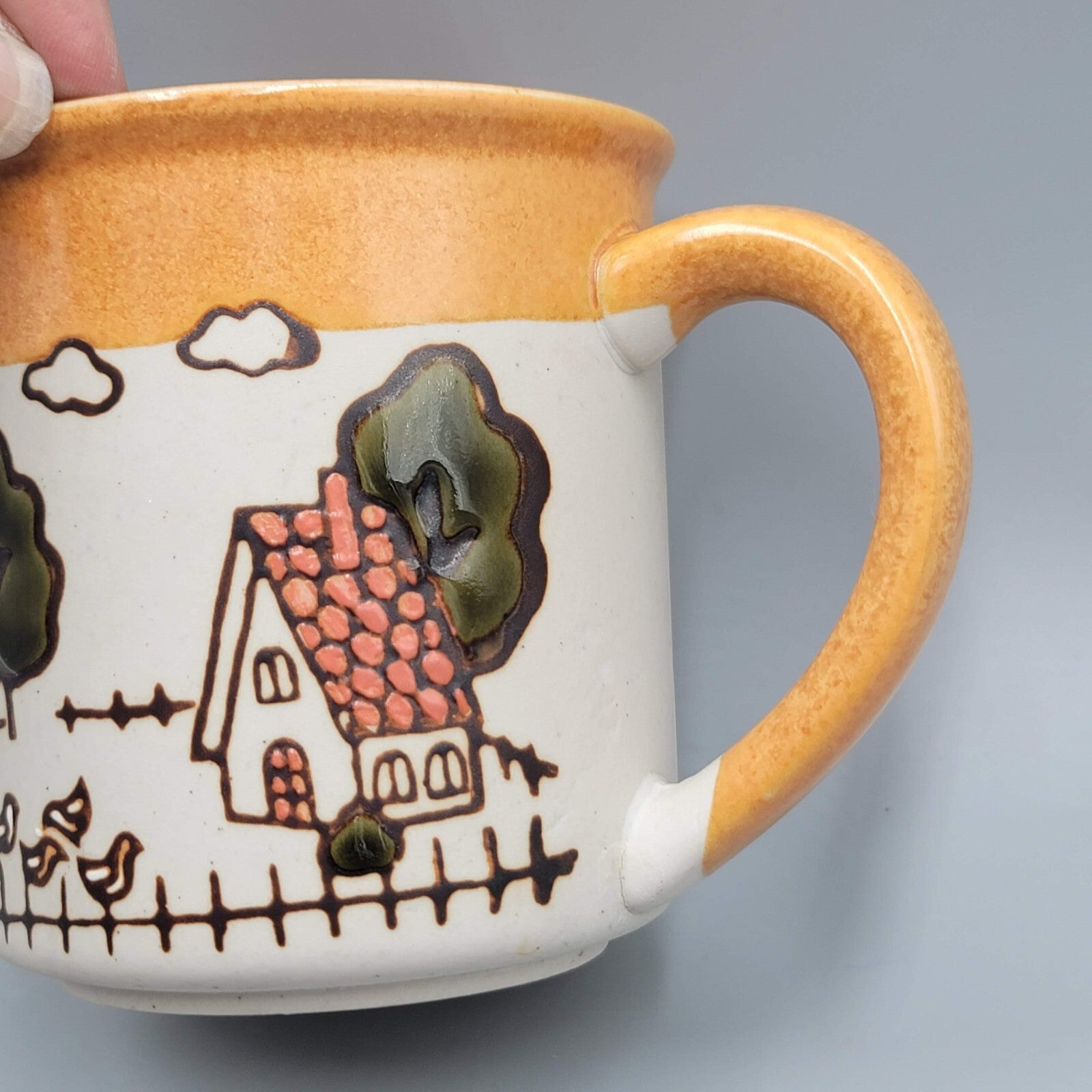 Lefton Coffee Mug Rustic Farm Cows Farmhouse Tea Cup Ceramic Hand Glazed