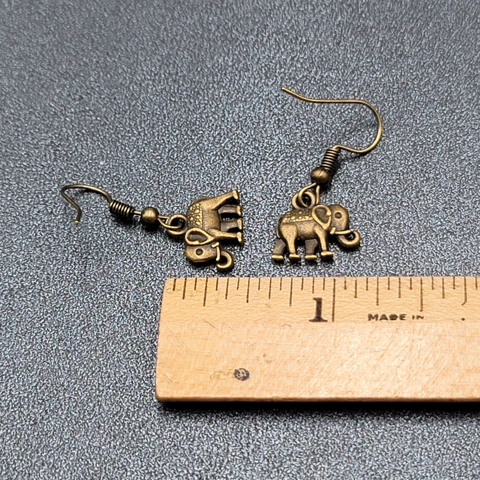 New Elephant Pierced Earrings Embossed Bronze tone Dangle 1/2"