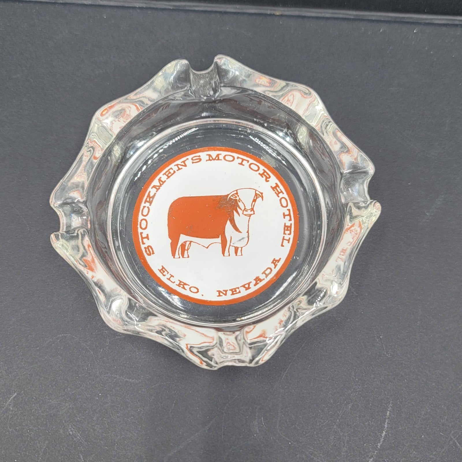 Vintage Glass Stockmens Motor Hotel Ashtray Elko Nevada Casino