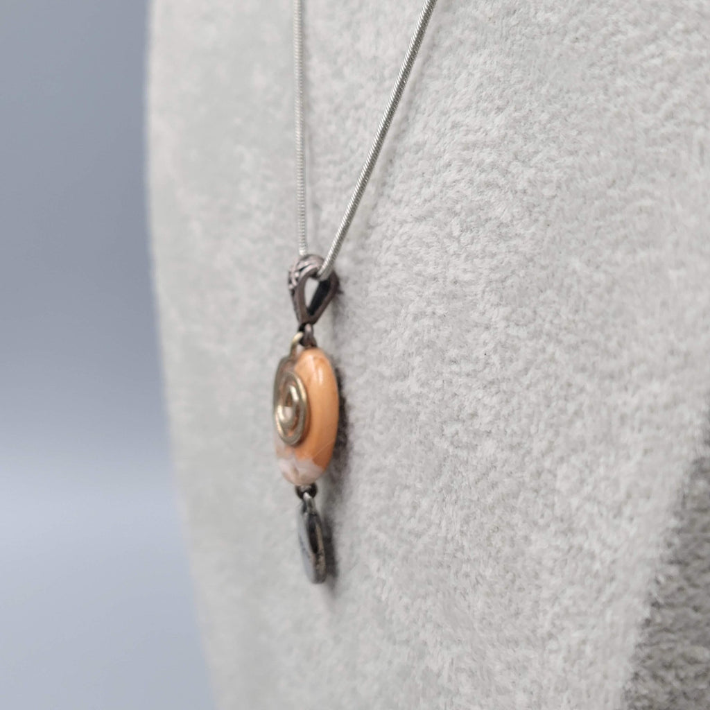 Inspire Agate Pendant Necklace Silver tone Snake Chain 18 in