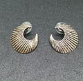 Pierced Earrings Silver tone Textured Crescent Drop 1"