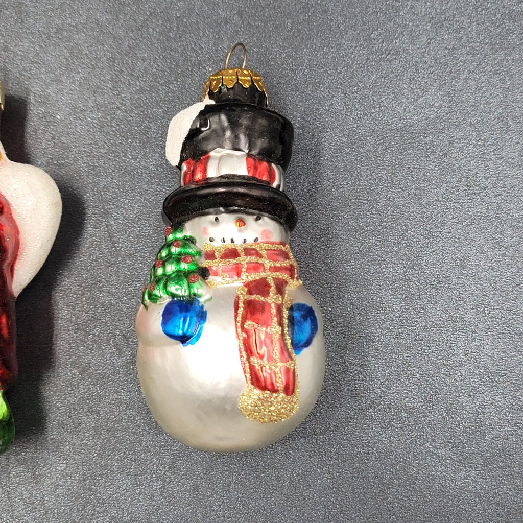 Christmas Blown Glass Ornament Lot of 3 Santa Angel Snowman 4"
