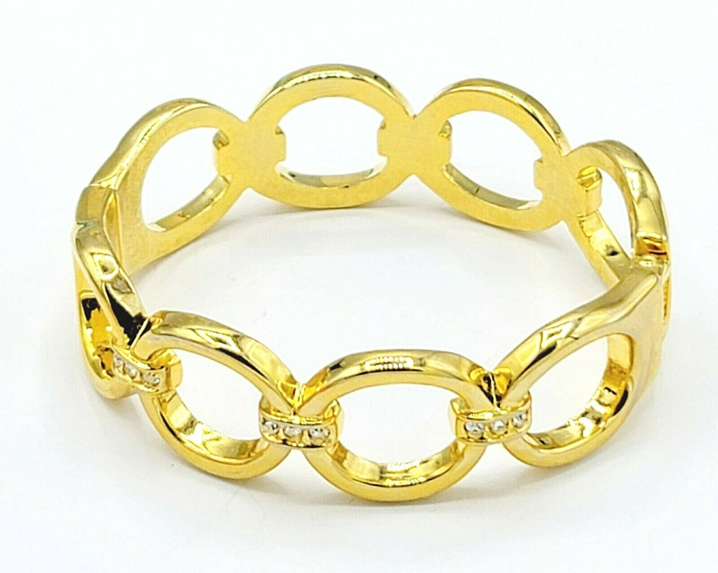 Gold Plated Rhinestone Hinged Cuff Bracelet Modern Unbranded
