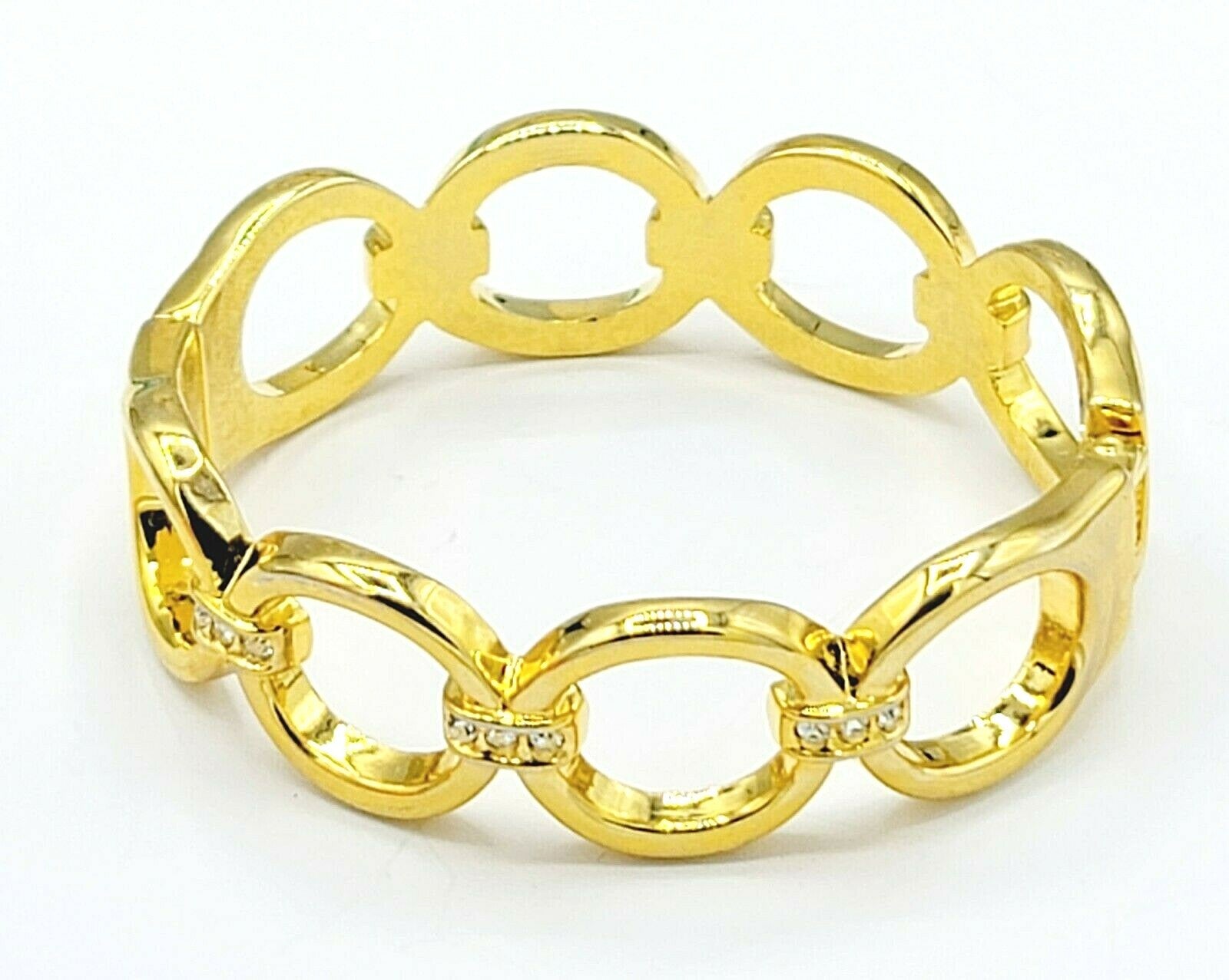 Gold Plated Rhinestone Hinged Cuff Bracelet Modern Unbranded