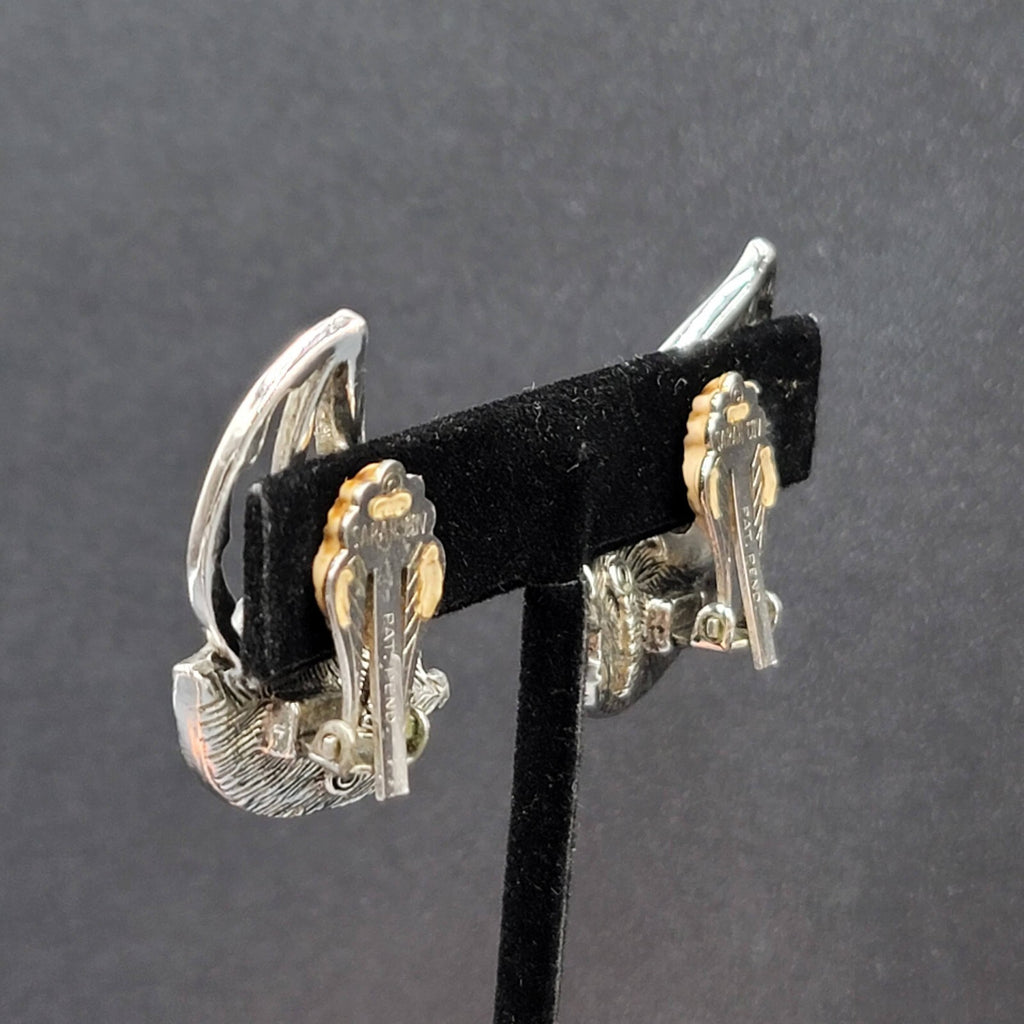 Vtg Sarah Cov Clip on Earrings Silver tone Leaves Climber Large Statement 1.5"