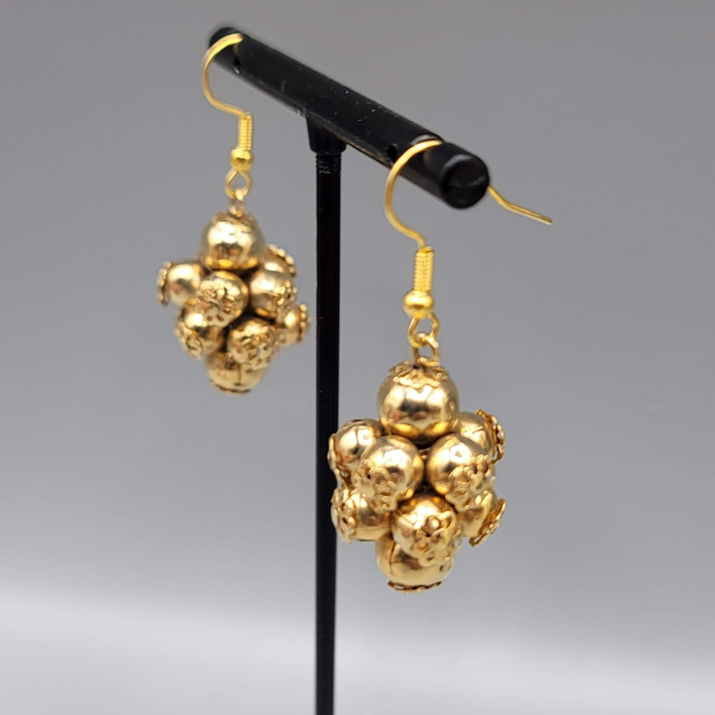 Vintage Pierced Earrings Gold tone Cluster Bead Dangle Holiday 1"
