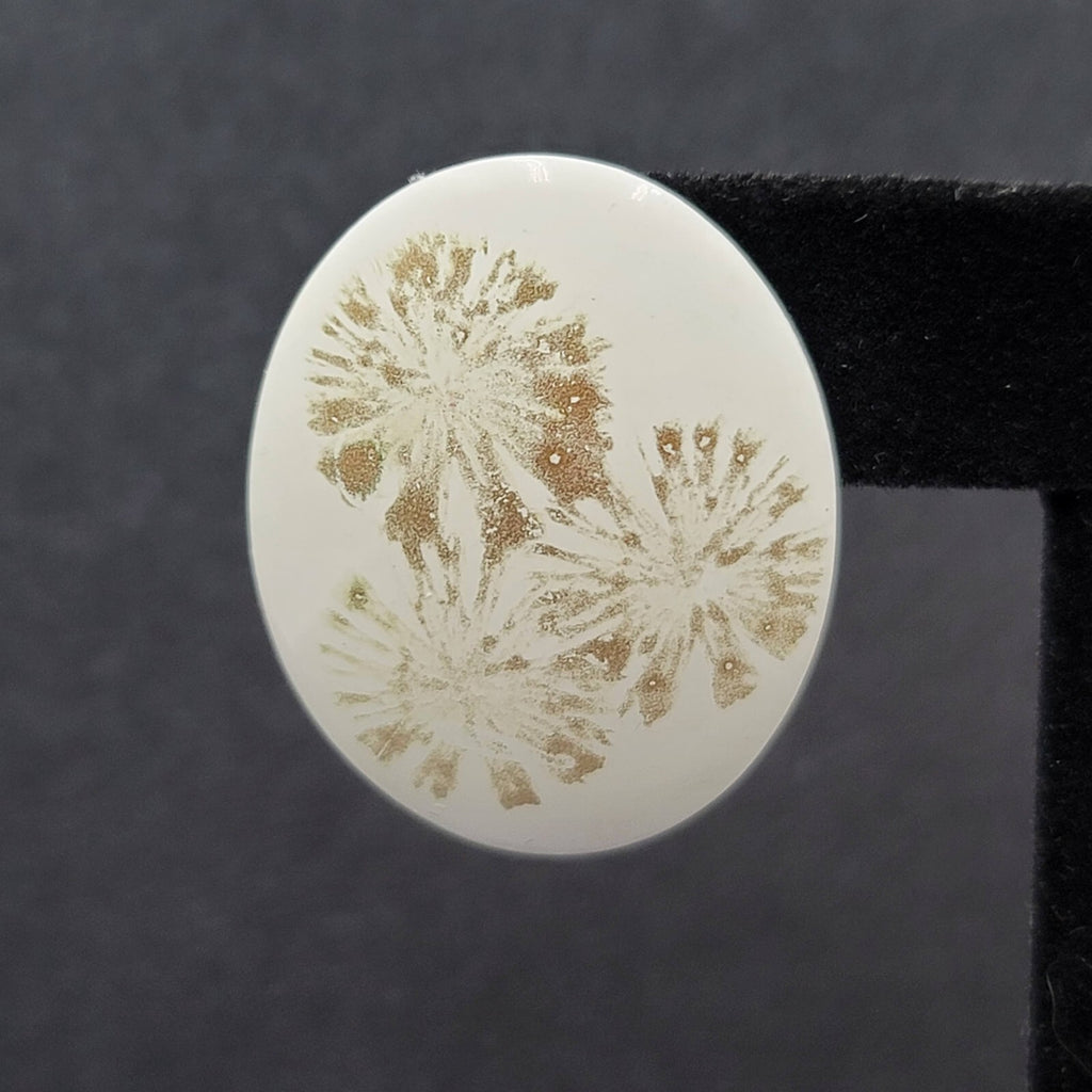 Vintage Pierced Earrings White Enamel over Metal Oval Gold Flowers Drop 1 3/8"