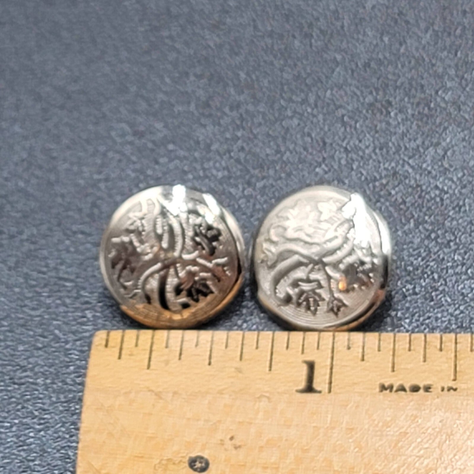 Vintage Clip on Earrings Silver tone Embossed Discs Floral Studs 5/8"
