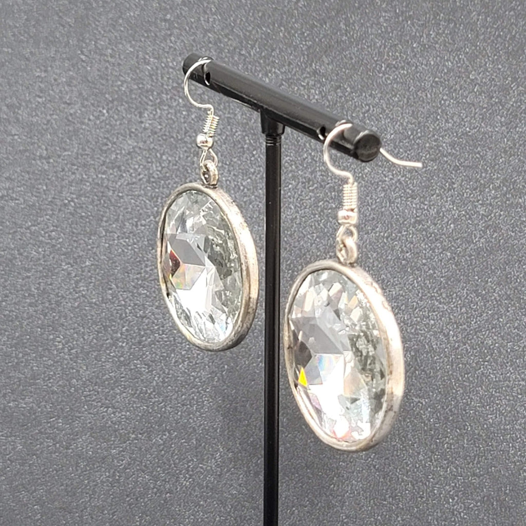 Pierced Earrings Silver tone Faceted Glass Extra Sparkly Dangle 1.25"