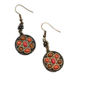 Orange Cabochon Pierced Earrings Bronze tone Dangle Round 1 1/8 in