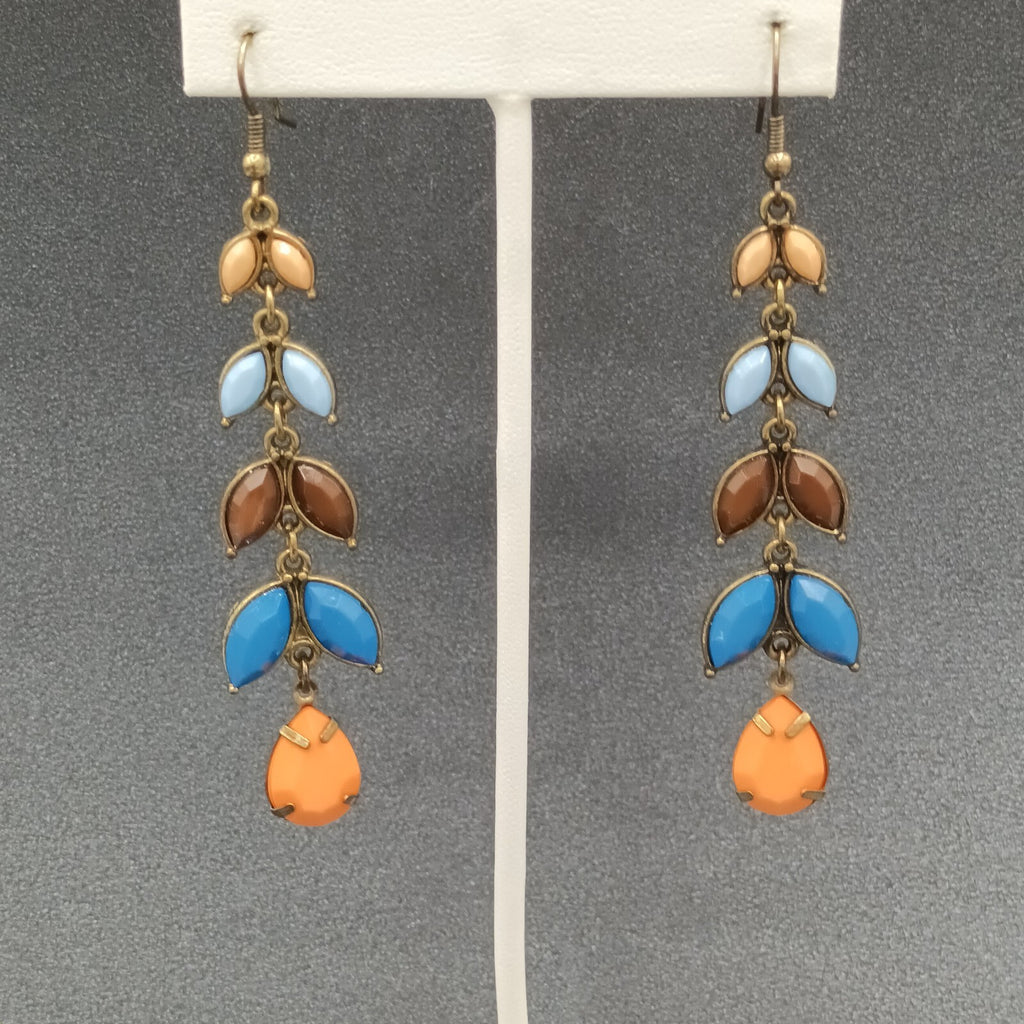 Pierced Earrings Gold tone Multicolor Acrylic Dangle 2.75"