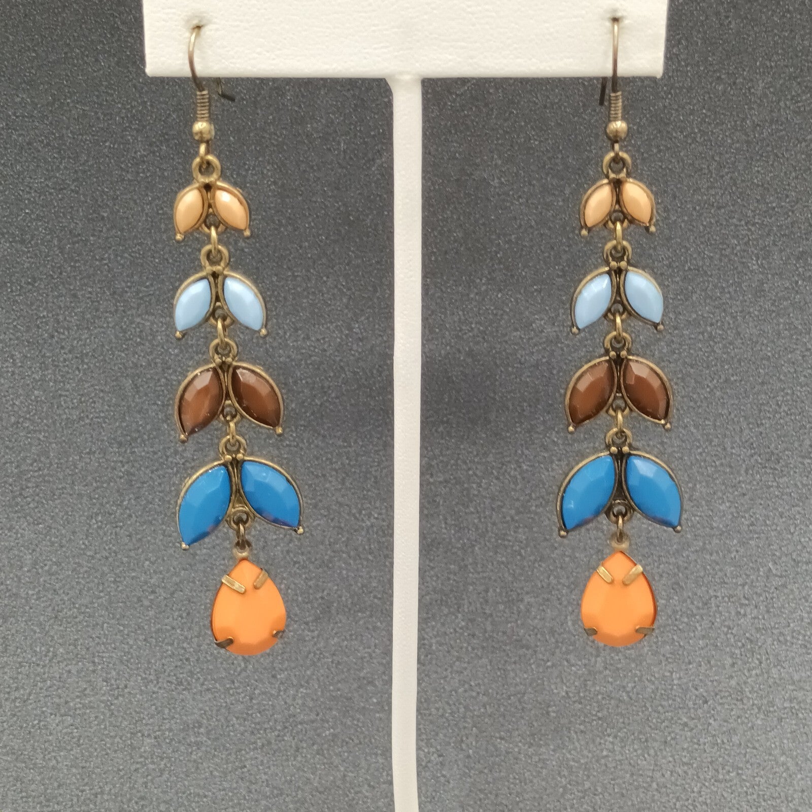 Pierced Earrings Gold tone Multicolor Acrylic Dangle 2.75"