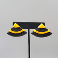 Vintage Pierced Earrings Yellow Black Enamel Triangle Drop Statement 80s 1 1/8"