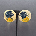 Vintage Pierced Earrings Large Round Yellow Blue Cream Enamel 1.75"