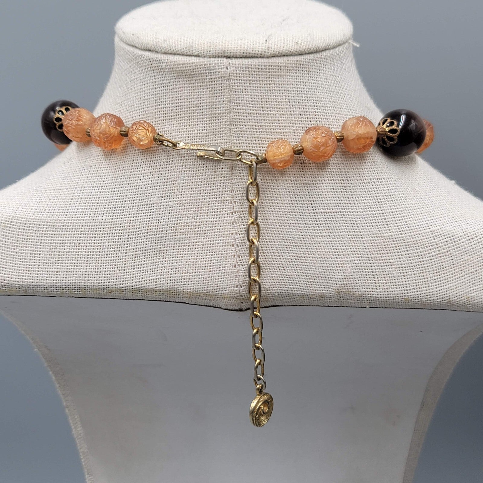 Vintage Lisner Necklace Brown Moon Glow Molded Beads Estate Jewelry 13"-16"