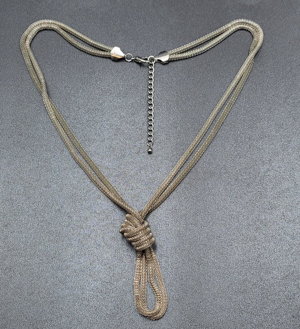 Vintage Snake Chain Knot Necklace Silver tone Large Statement 24"-27"