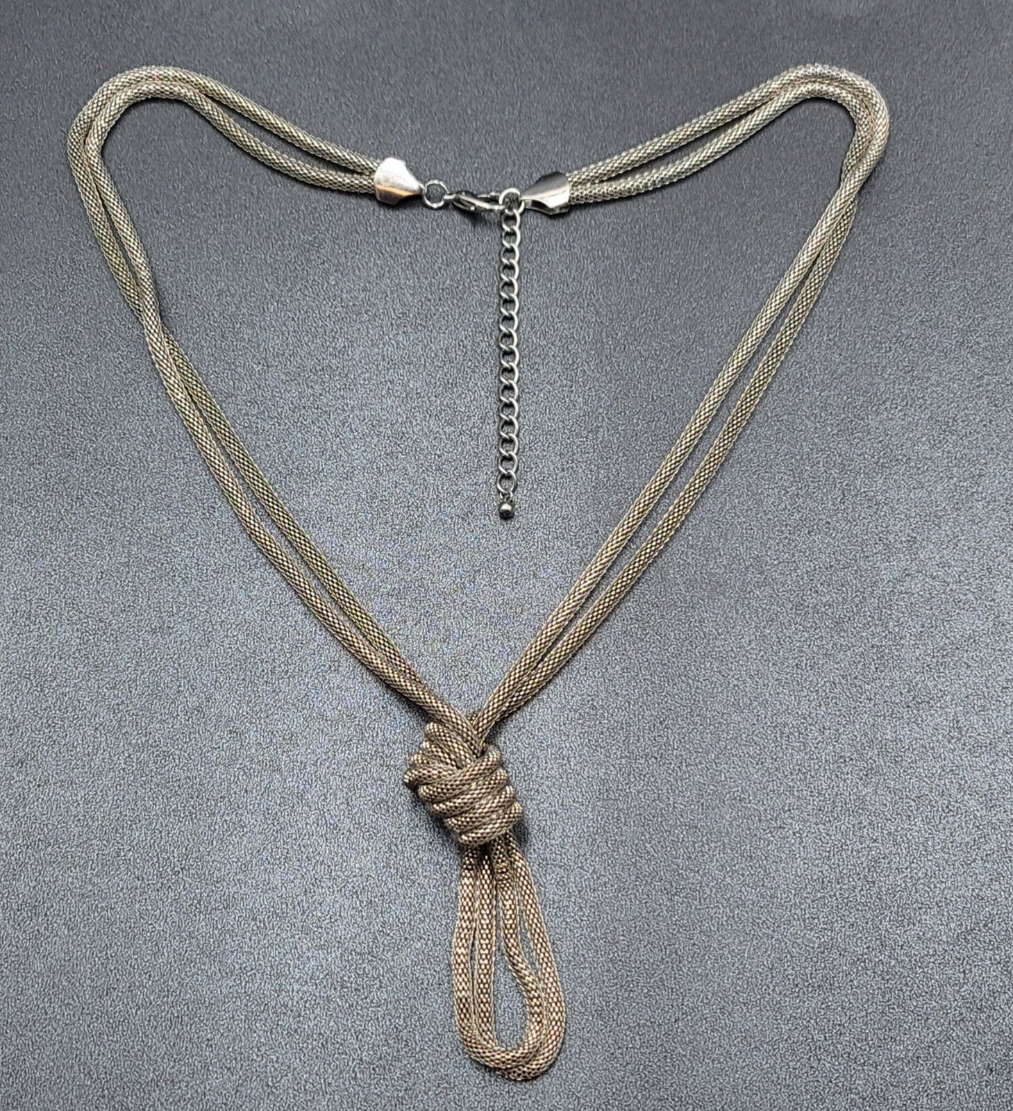 Vintage Snake Chain Knot Necklace Silver tone Large Statement 24"-27"