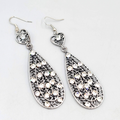 Heart Rhinestone Pierced Earrings Oxidized Silver tone Dangle Long 2.75"