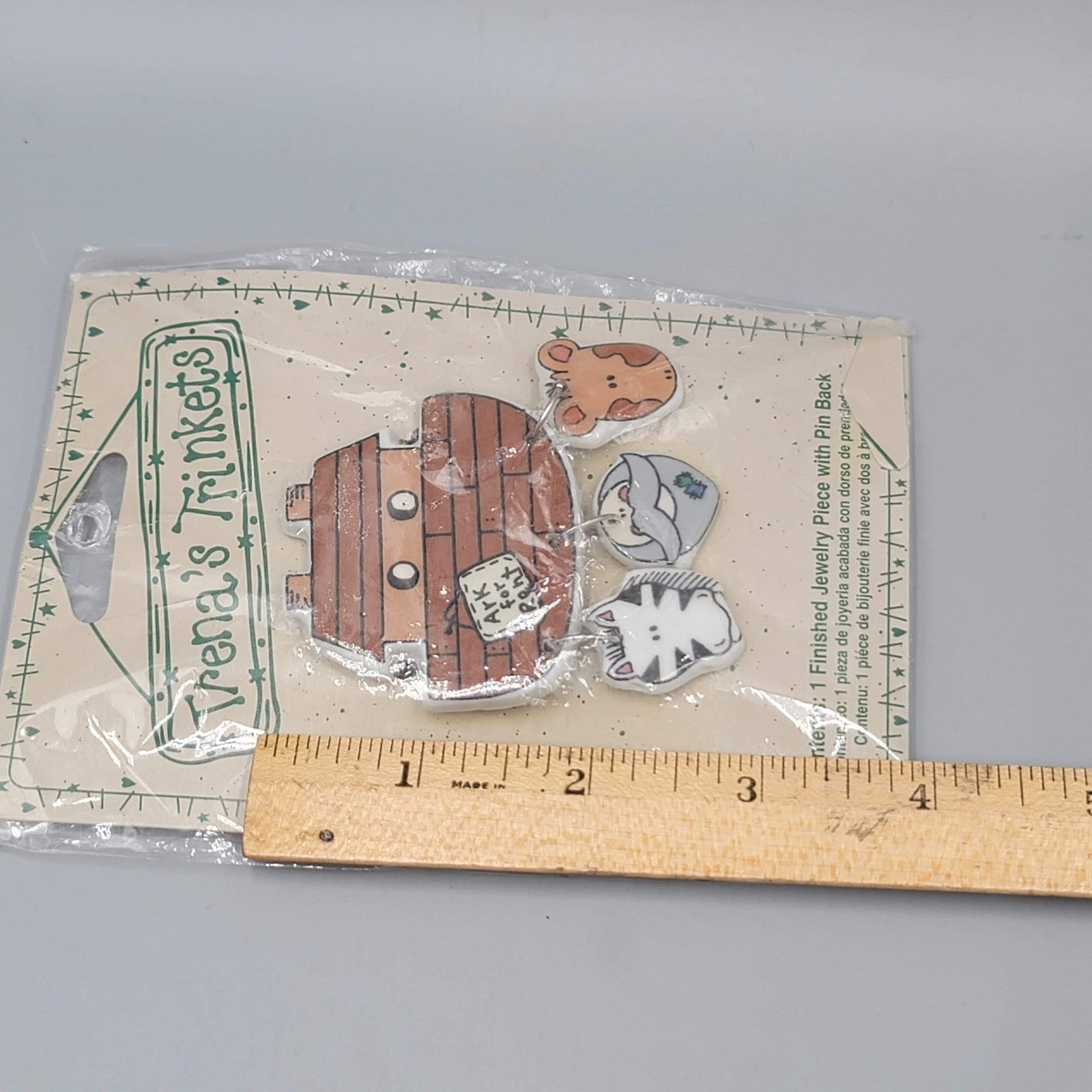 Vintage Trena’s Trinkets Noah's Ark Ceramic Pin Brooch 1997  2.75"