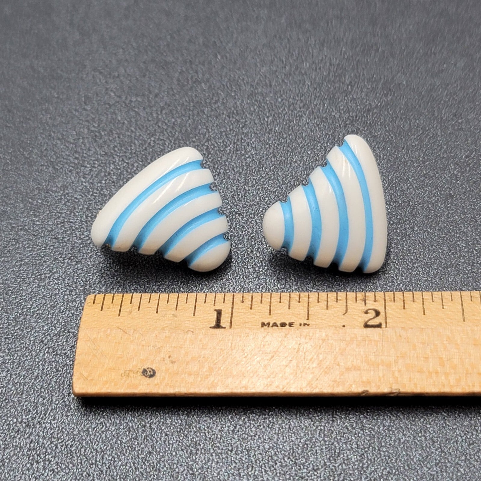 Vintage Clip on Earrings Acrylic White Blue Triangle 1"