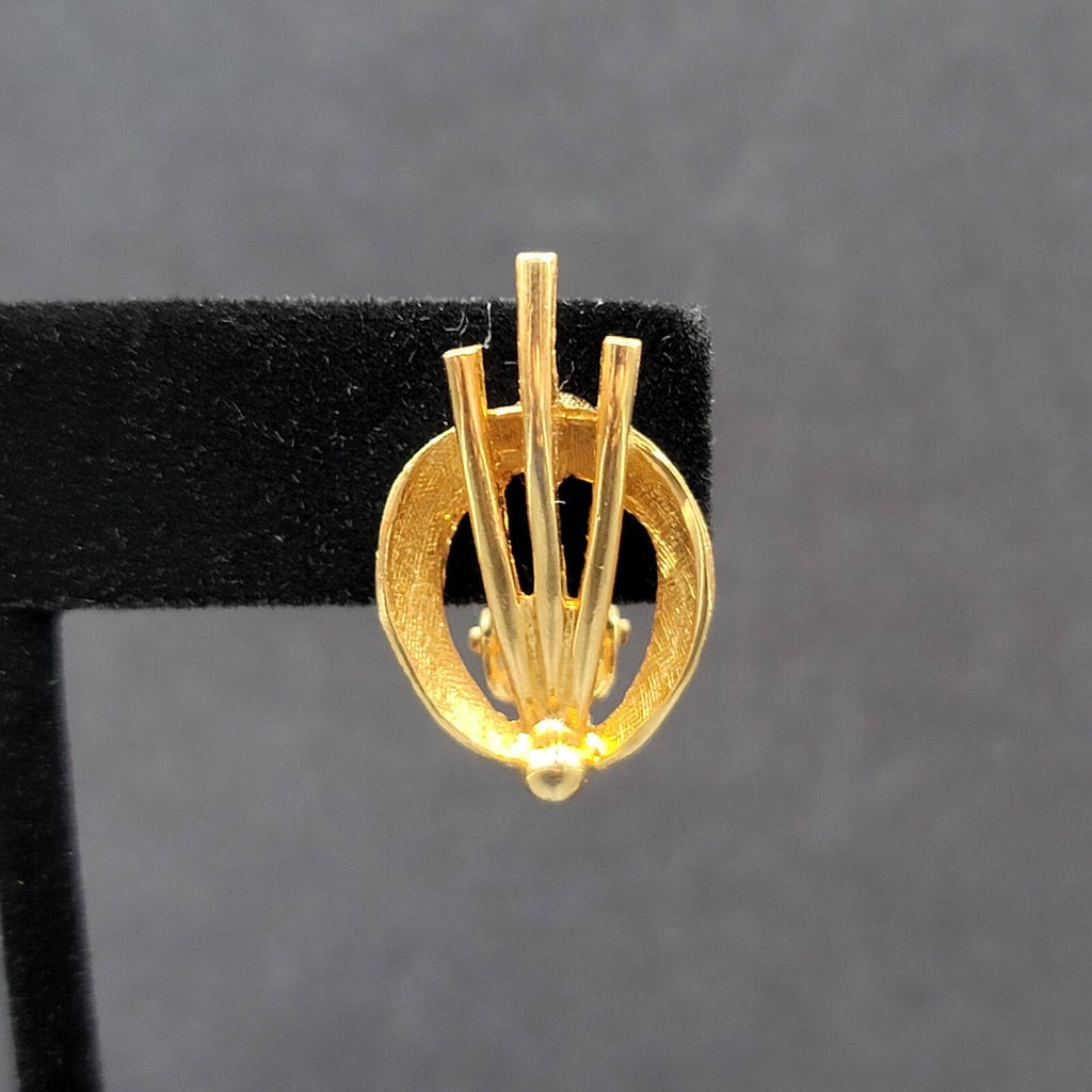 Vintage Clip on Earrings Gold Plated Open Oval Drop Estate Jewelry 1"