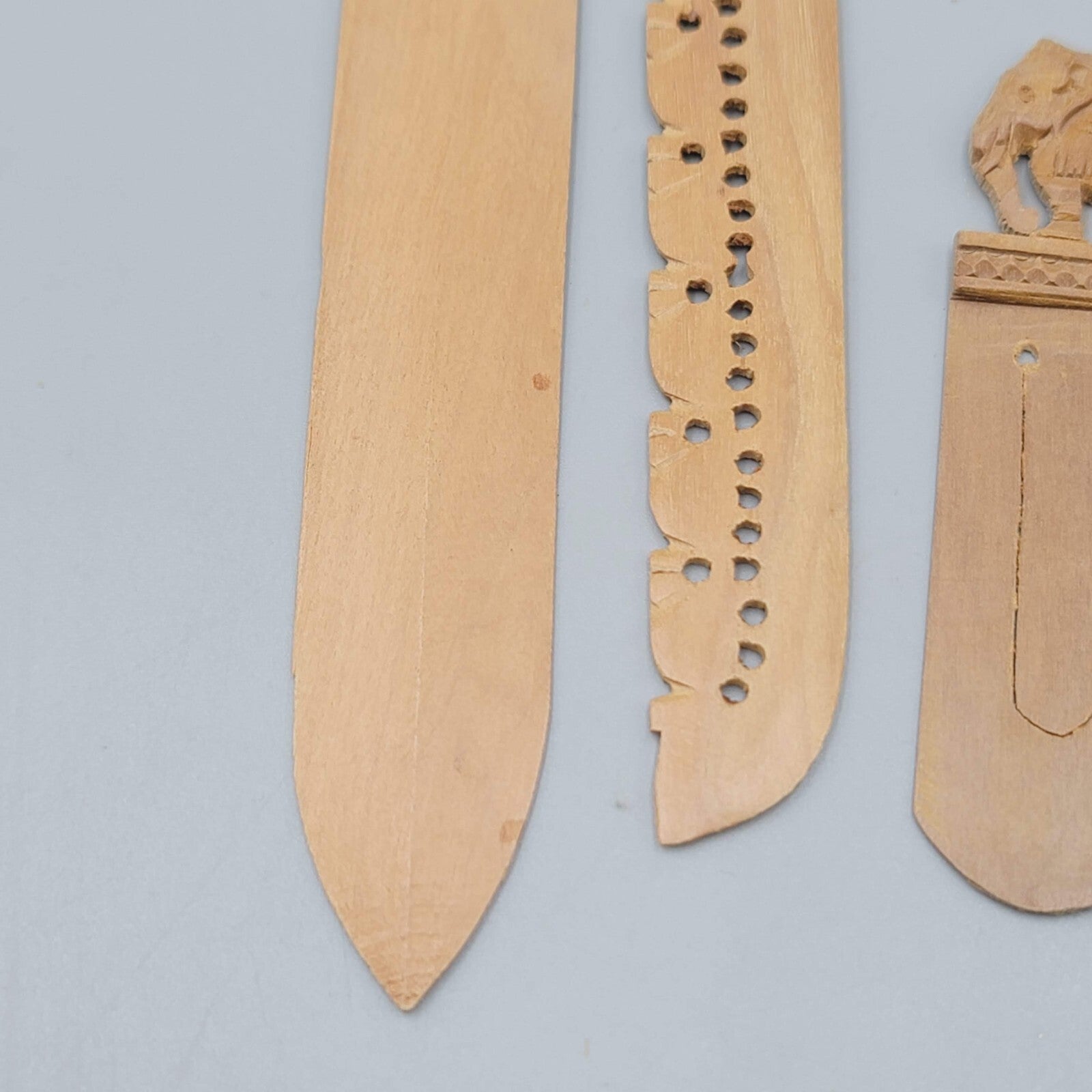 Vintage Lot of Hand Carved Elephant Wood Bookmarks Nice Detail