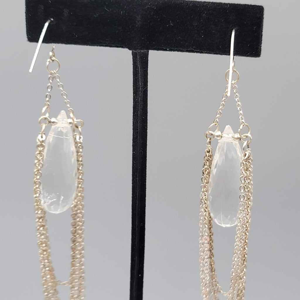 Pierced Earrings Silver tone Dangle Chains Chandelier Long 4"