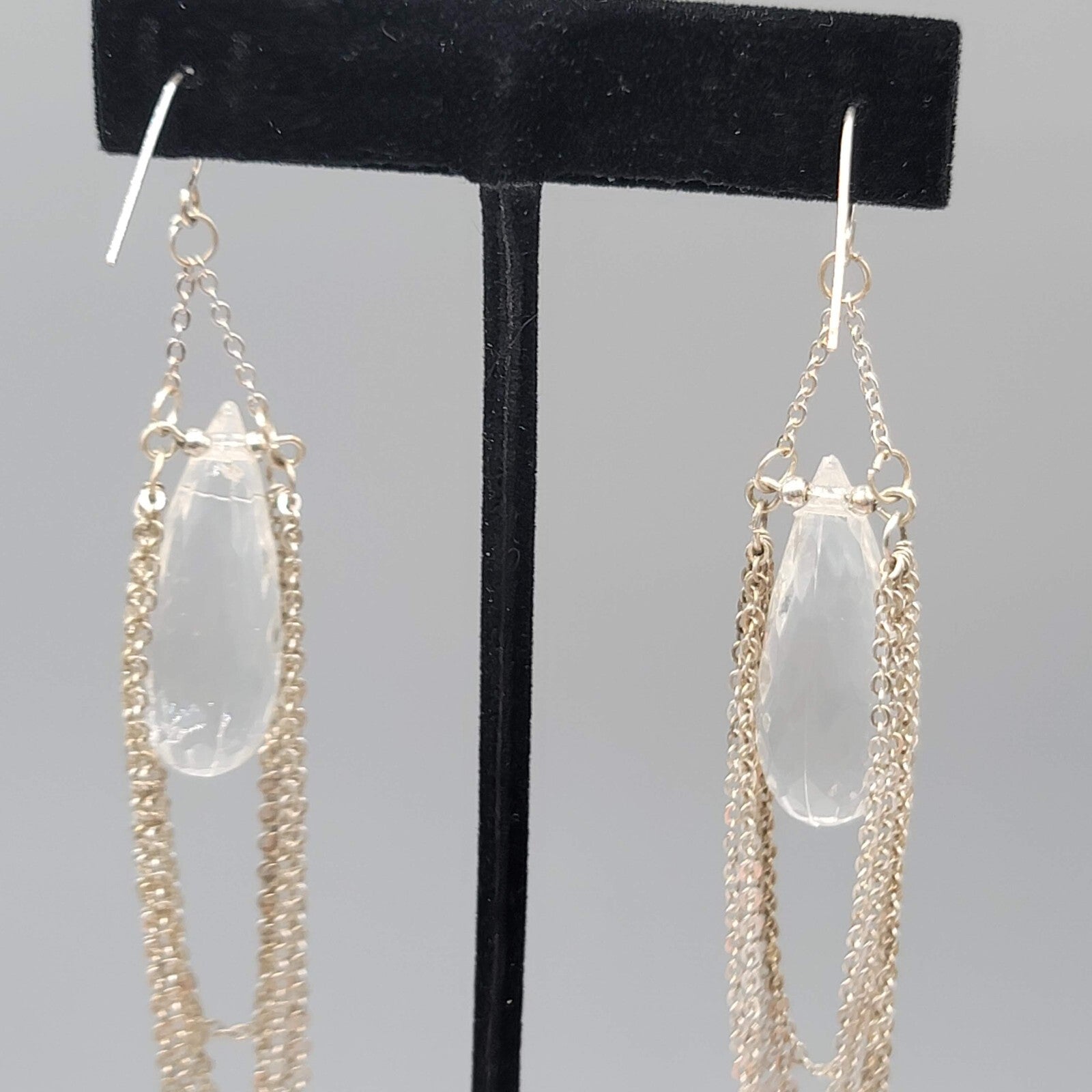 Pierced Earrings Silver tone Dangle Chains Chandelier Long 4"