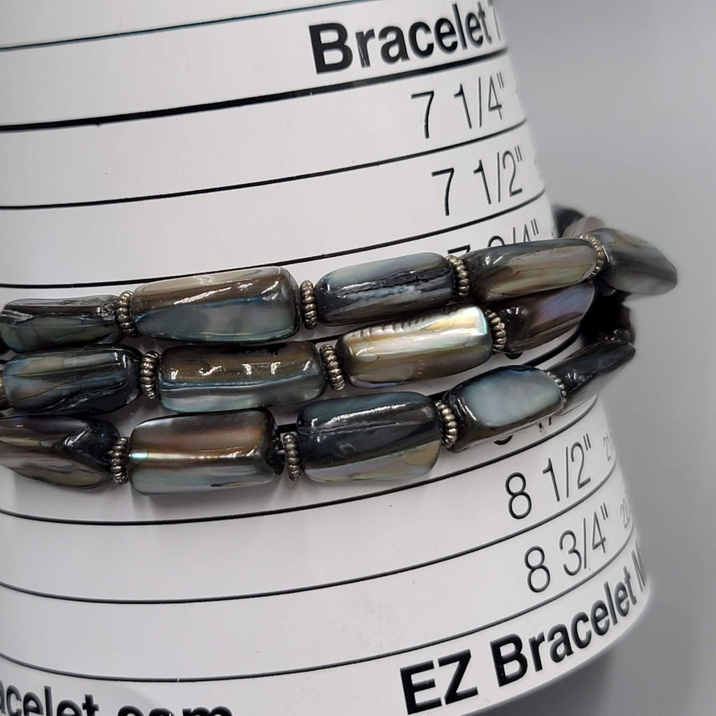 Multi color Natural Shell Bead Bracelet Triple Strand 8"