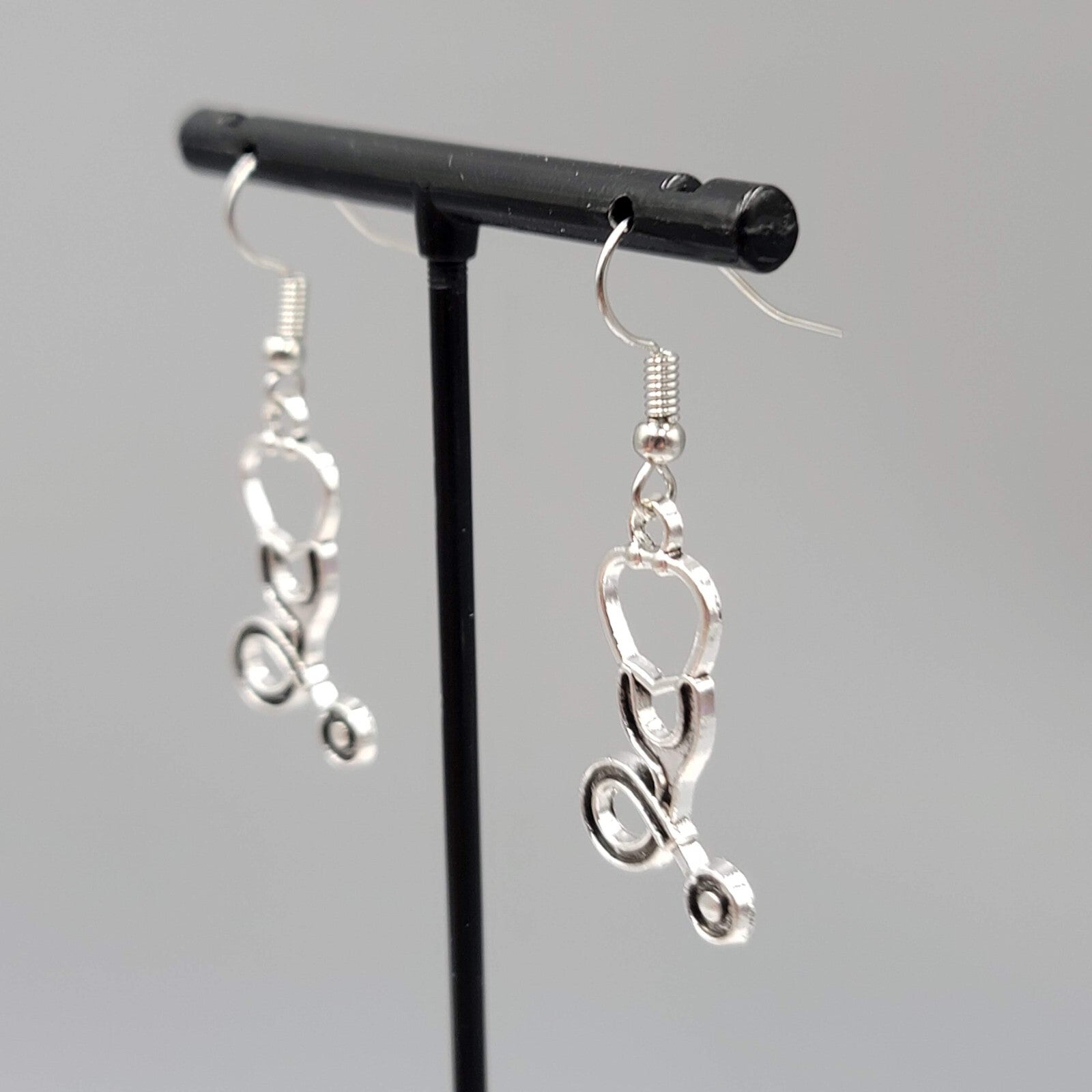 Stethoscope Pierced Earrings Medical Nurse Doctor Dangle Silver tone 1 1/8"