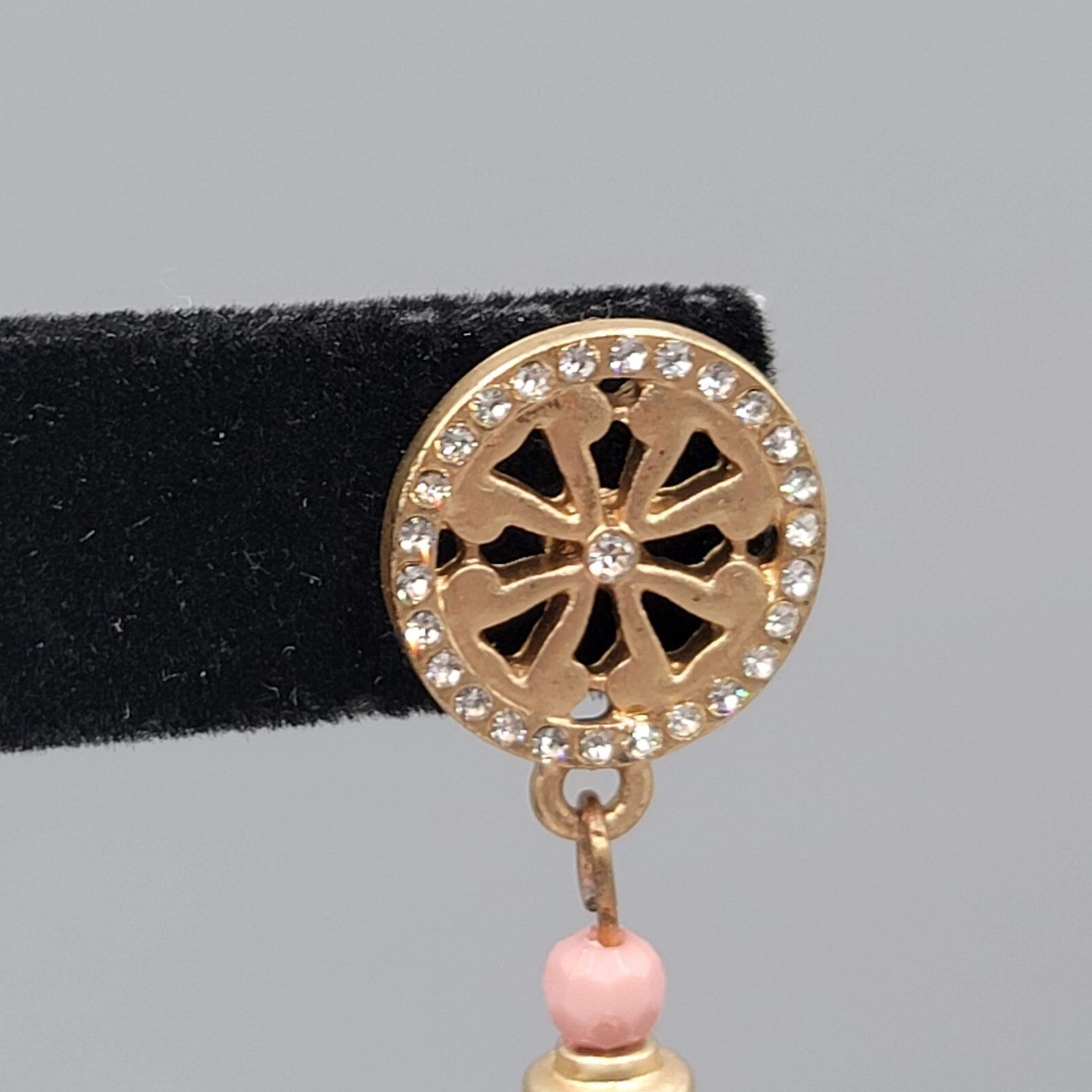 Pink Tassel Pierced Earrings Gold ton e Crystal Dangle 3"