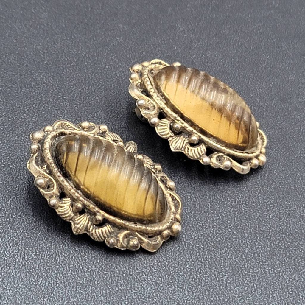 Vintage Clip on Earrings Gold tone Plastic Large Statement 1.5"
