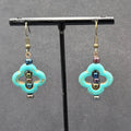 Pierced Earrings Dyed Blue Howlite Open Work Bead Dangle  1 1/8"