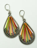 Pierced Earrings Silver tone Dangle Rainbow Thread 2"